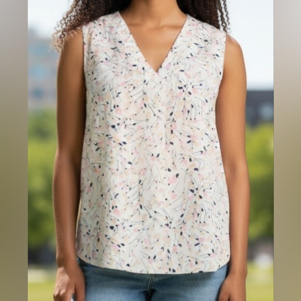 Papa Vancouver Floral V-Neck Sleeveless Camisole - White/Pink